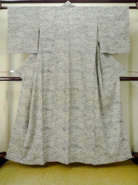 Photo1: M0809C Vintage Japanese women   Gray HITOE unlined / Silk. SAKURA cherry blossom,   (Grade B) (1)
