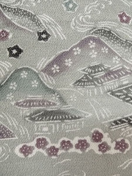 Photo5: M0809C Vintage Japanese women   Gray HITOE unlined / Silk. SAKURA cherry blossom,   (Grade B) (5)