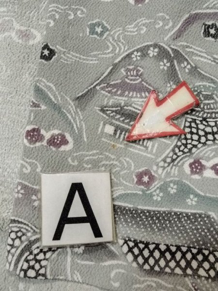 Photo14: M0809C Vintage Japanese women   Gray HITOE unlined / Silk. SAKURA cherry blossom,   (Grade B) (14)