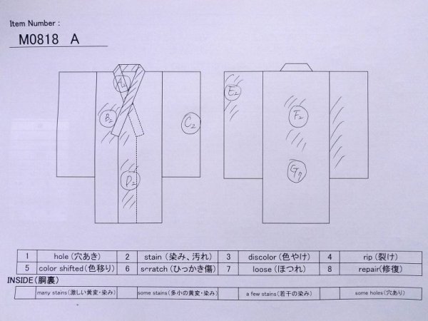 Photo11: M0818A Used Japanese women   White HITOE unlined / Silk. Stripes,   (Grade D) (11)