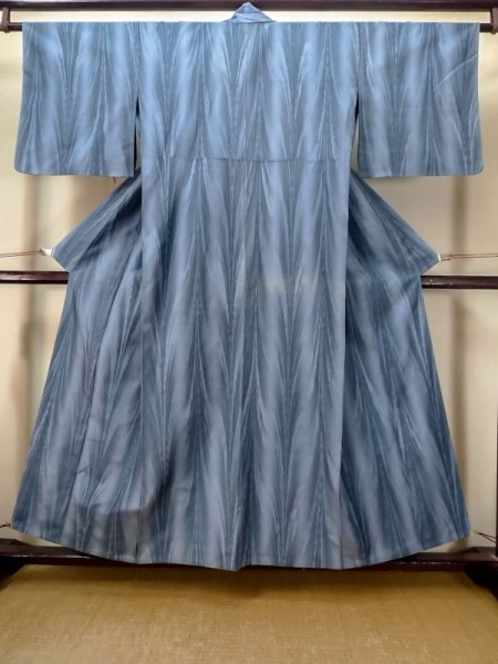 Photo1: M0818K Vintage Japanese women Dark Grayish Blue HITOE unlined / Synthetic. Abstract pattern   (Grade C) (1)