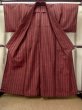 Photo2: Mint M0818L Vintage Japanese women   Red HITOE unlined / Wool. Stripes   (Grade A) (2)