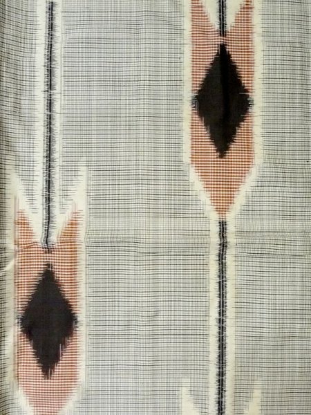 Photo3: M0818P Vintage Japanese women   Black HITOE unlined / Silk. Plaid Checks Arrow feathers pattern  (Grade C) (3)