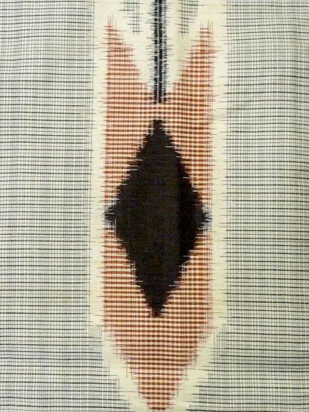 Photo5: M0818P Vintage Japanese women   Black HITOE unlined / Silk. Plaid Checks Arrow feathers pattern  (Grade C) (5)