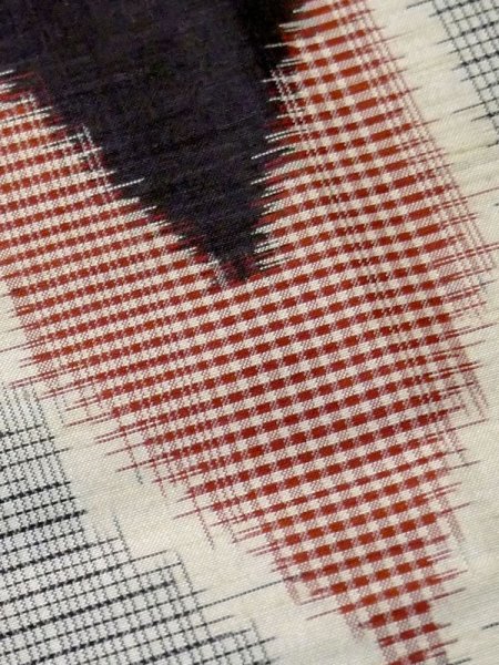 Photo8: M0818P Vintage Japanese women   Black HITOE unlined / Silk. Plaid Checks Arrow feathers pattern  (Grade C) (8)