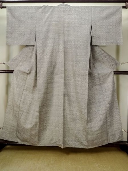 Photo1: M0818Q Vintage Japanese women   Gray HITOE unlined / Silk. Circle,   (Grade C) (1)