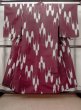 Photo1: M0818U Antique Japanese women   Dark Red HITOE unlined / Silk. Stripes,   (Grade D) (1)