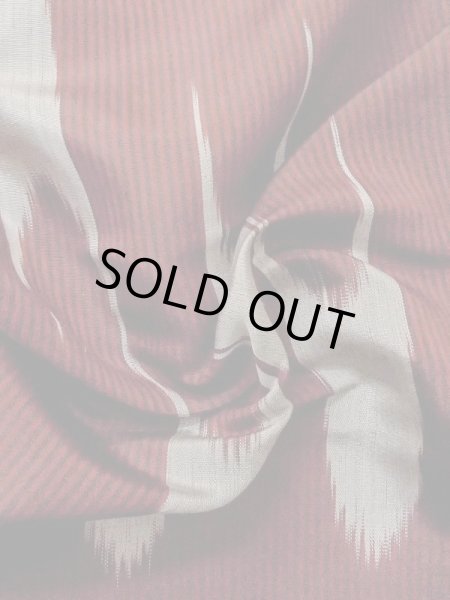 Photo10: M0818U Antique Japanese women   Dark Red HITOE unlined / Silk. Stripes,   (Grade D) (10)