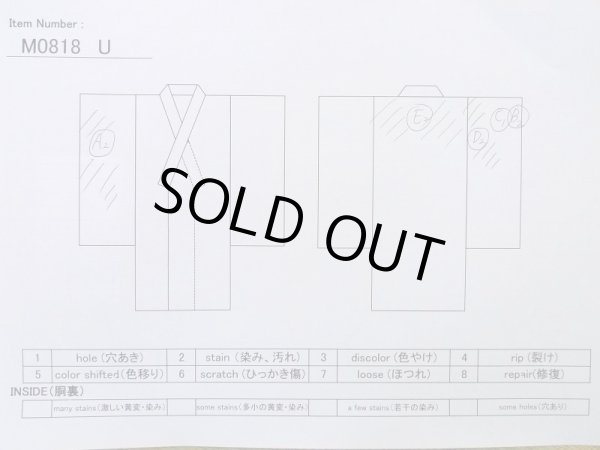 Photo11: M0818U Antique Japanese women   Dark Red HITOE unlined / Silk. Stripes,   (Grade D) (11)