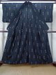 Photo2: M0818V Antique Japanese women  Dark Navy Blue HITOE unlined / Silk. Plaid Checks,   (Grade C) (2)