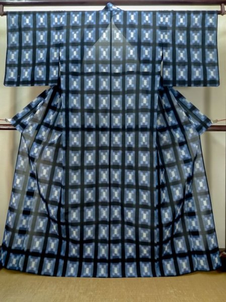 Photo1: Mint M0818W Vintage Japanese women   Navy Blue HITOE unlined / Wool. Stripes,   (Grade A) (1)
