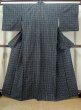 Photo1: M0818X Vintage Japanese women  Dark Navy Blue HITOE unlined / Wool. Plaid Checks   (Grade C) (1)