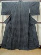 Photo1: M0818X Vintage Japanese women  Dark Navy Blue HITOE unlined / Wool. Plaid Checks   (Grade C) (1)