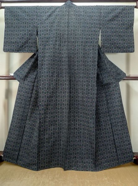 Photo1: M0818X Vintage Japanese women  Dark Navy Blue HITOE unlined / Wool. Plaid Checks   (Grade C) (1)