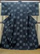 Photo1: M0818Y Vintage Japanese women   Navy Blue HITOE unlined / Silk. Quadrangle   (Grade C) (1)