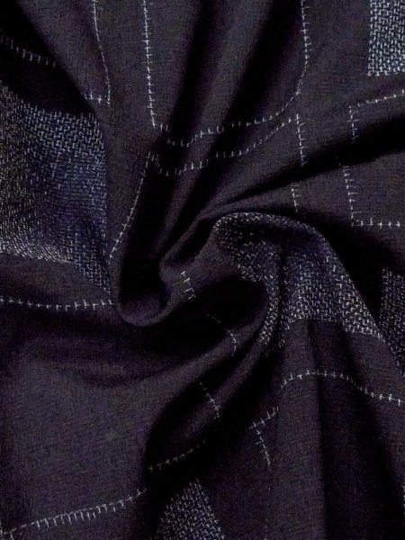 Photo10: M0818Y Vintage Japanese women   Navy Blue HITOE unlined / Silk. Quadrangle   (Grade C) (10)