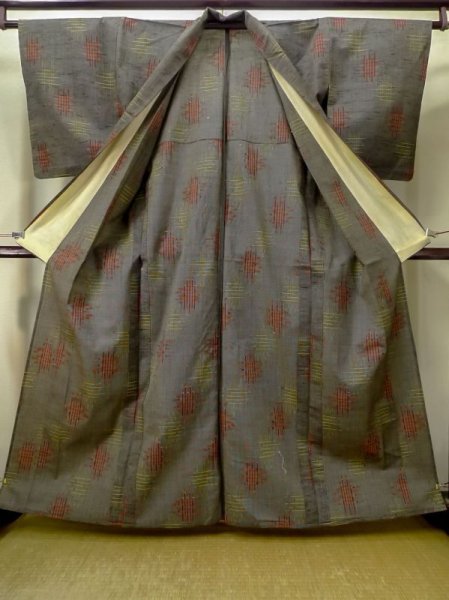 Photo2: M0819B Used Japanese women Dark  Gray HITOE unlined / Wool. Abstract pattern   (Grade C) (2)