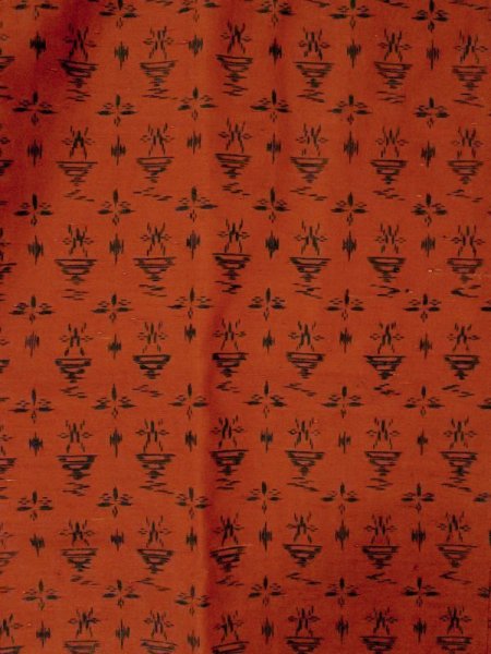 Photo3: M0829C Vintage Japanese women   Vermilion MICHIYUKI outer coat / Silk. Abstract pattern   (Grade C) (3)