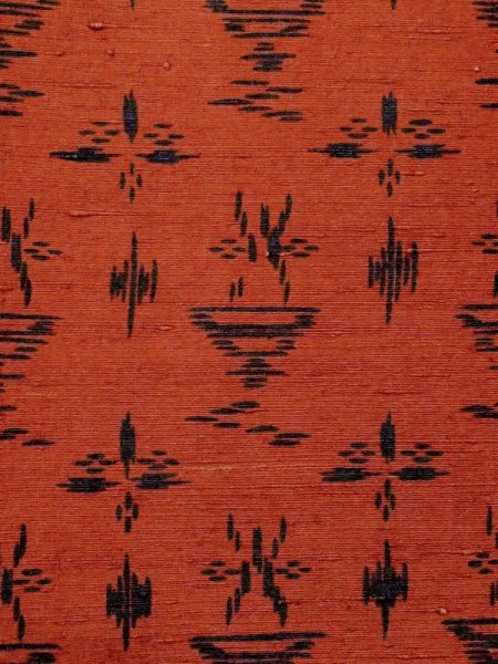 Photo5: M0829C Vintage Japanese women   Vermilion MICHIYUKI outer coat / Silk. Abstract pattern   (Grade C) (5)