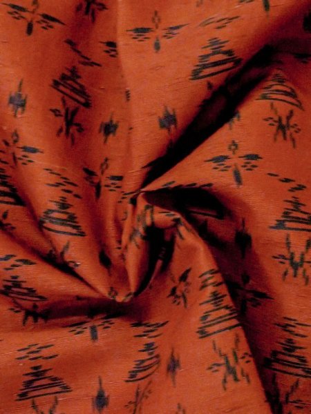 Photo10: M0829C Vintage Japanese women   Vermilion MICHIYUKI outer coat / Silk. Abstract pattern   (Grade C) (10)