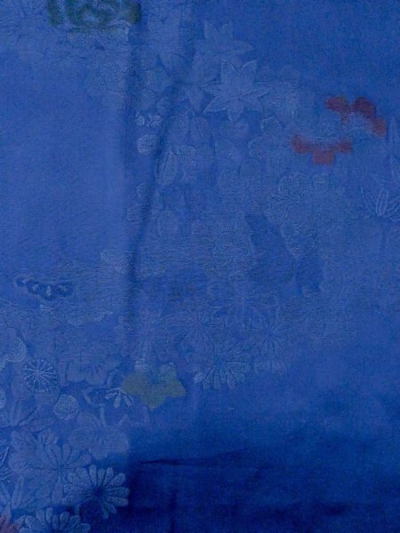 Photo4: M0829H Antique Japanese women  Vivid Blue MICHIYUKI outer coat / Silk. Peony,   (Grade C) (4)