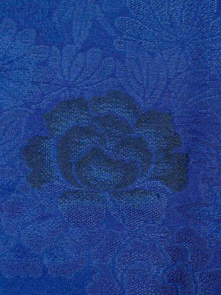 Photo6: M0829H Antique Japanese women  Vivid Blue MICHIYUKI outer coat / Silk. Peony,   (Grade C) (6)