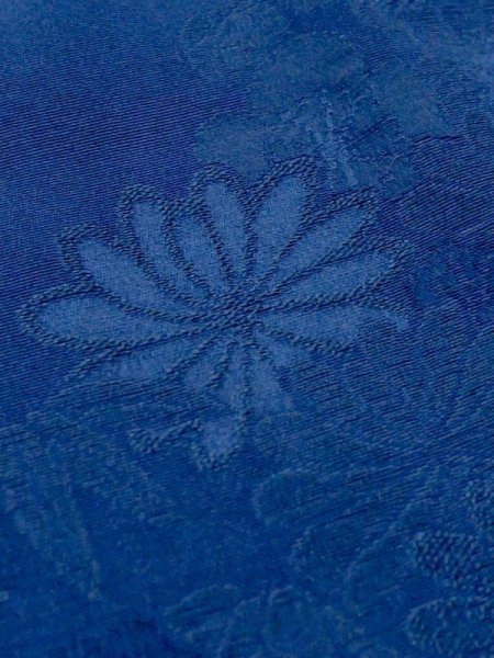 Photo12: M0829H Antique Japanese women  Vivid Blue MICHIYUKI outer coat / Silk. Peony,   (Grade C) (12)