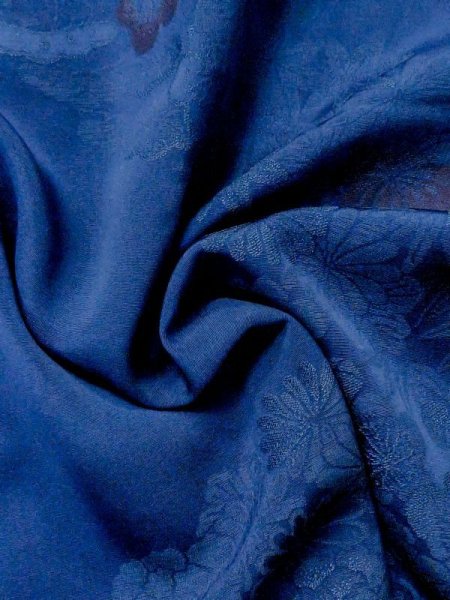 Photo14: M0829H Antique Japanese women  Vivid Blue MICHIYUKI outer coat / Silk. Peony,   (Grade C) (14)