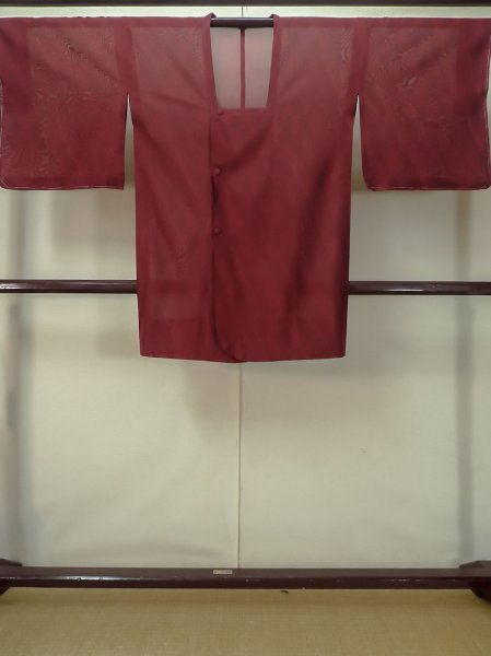 Photo1: M0829J Vintage Japanese women  Dark Dark Red MICHIYUKI outer coat / Synthetic. Gradation For summer  (Grade A) (1)