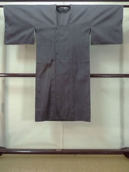 Photo1: M0829L Vintage Japanese women  Dark Gray MICHIYUKI outer coat / Silk. Bird,   (Grade C) (1)