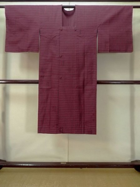 Photo1: M0829O Vintage Japanese women Dark Vivid Dark Red Rain coat / Synthetic. Bird,   (Grade C) (1)