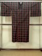 Photo1: M0829V Vintage Japanese women   Black Rain coat / Synthetic. Plaid Checks   (Grade D) (1)