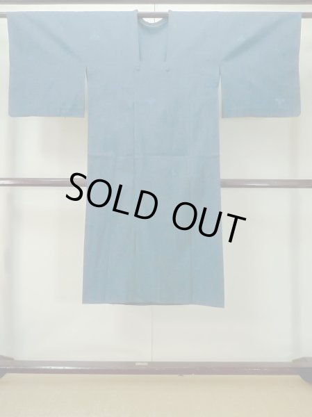 Photo1: M0829Z Vintage Japanese women  Grayish Blue MICHIYUKI outer coat / Synthetic. Iris   (Grade C) (1)