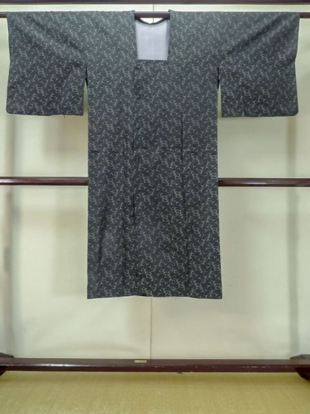 Photo1: M0830C Vintage Japanese women  Dark Gray MICHIYUKI outer coat / Synthetic. Abstract pattern   (Grade C) (1)