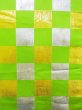 Photo2: M0901H Vintage Japanese Kimono  Shiny Yellowish Green HANHABA OBI half width sash Quadrangle Silk. (Grade B) (2)