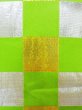 Photo3: M0901H Vintage Japanese Kimono  Shiny Yellowish Green HANHABA OBI half width sash Quadrangle Silk. (Grade B) (3)