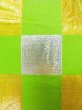 Photo4: M0901H Vintage Japanese Kimono  Shiny Yellowish Green HANHABA OBI half width sash Quadrangle Silk. (Grade B) (4)