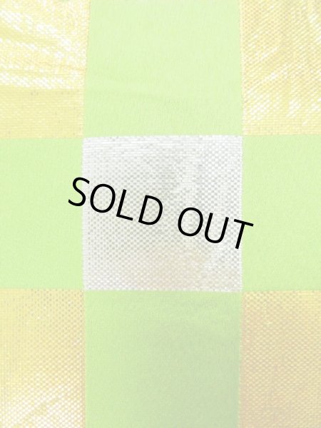 Photo4: M0901H Vintage Japanese Kimono  Shiny Yellowish Green HANHABA OBI half width sash Quadrangle Silk. (Grade B) (4)