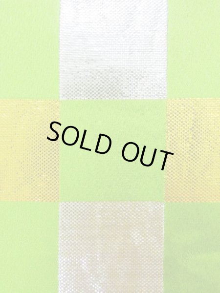 Photo5: M0901H Vintage Japanese Kimono  Shiny Yellowish Green HANHABA OBI half width sash Quadrangle Silk. (Grade B) (5)