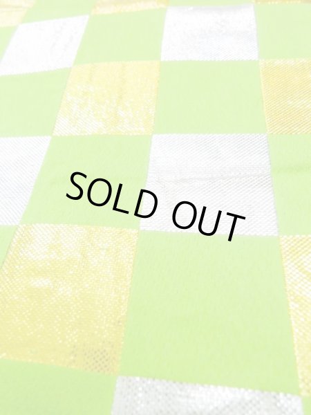 Photo7: M0901H Vintage Japanese Kimono  Shiny Yellowish Green HANHABA OBI half width sash Quadrangle Silk. (Grade B) (7)