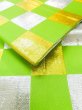 Photo8: M0901H Vintage Japanese Kimono  Shiny Yellowish Green HANHABA OBI half width sash Quadrangle Silk. (Grade B) (8)