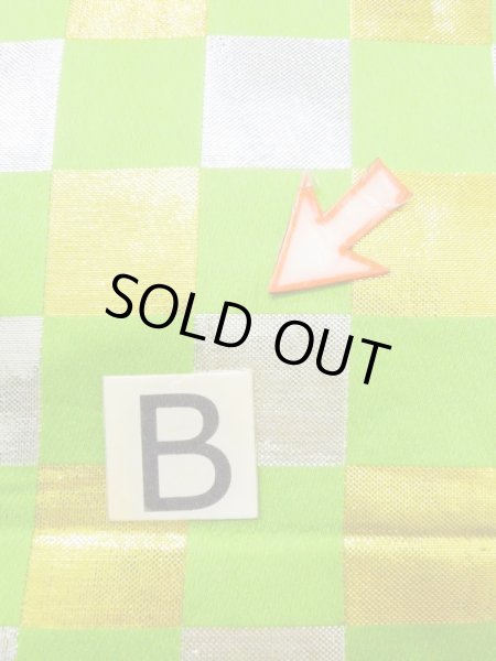 Photo10: M0901H Vintage Japanese Kimono  Shiny Yellowish Green HANHABA OBI half width sash Quadrangle Silk. (Grade B) (10)