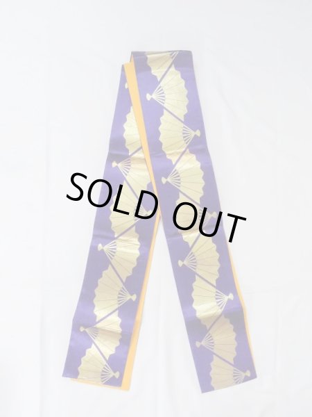 Photo1: M0901J Vintage Japanese Kimono  Vivid Purple HANHABA OBI half width sash Folding fan Silk. (Grade B) (1)