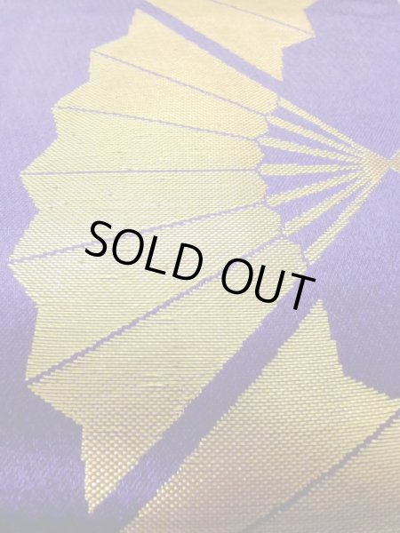 Photo5: M0901J Vintage Japanese Kimono  Vivid Purple HANHABA OBI half width sash Folding fan Silk. (Grade B) (5)