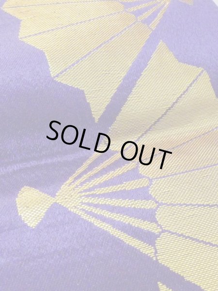 Photo6: M0901J Vintage Japanese Kimono  Vivid Purple HANHABA OBI half width sash Folding fan Silk. (Grade B) (6)