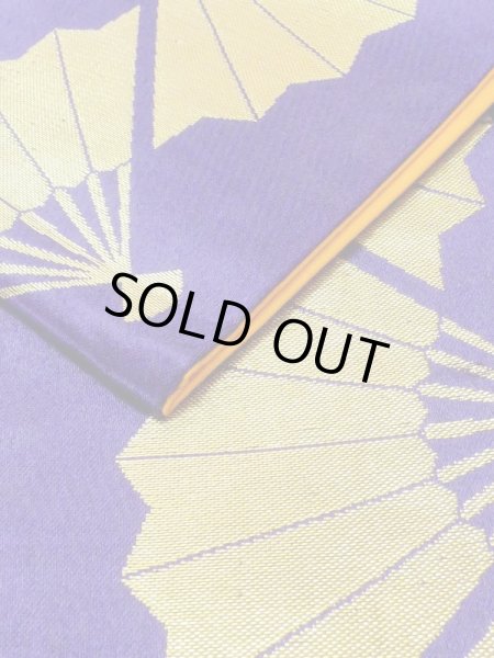 Photo7: M0901J Vintage Japanese Kimono  Vivid Purple HANHABA OBI half width sash Folding fan Silk. (Grade B) (7)