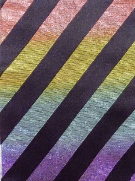 Photo2: Mint M0901K Vintage Japanese Kimono  Shiny Multi Color HANHABA OBI half width sash Stripes Silk. (Grade A) (2)