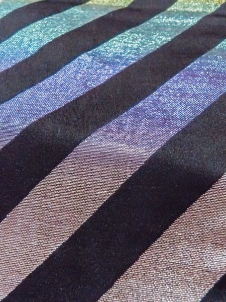 Photo6: Mint M0901K Vintage Japanese Kimono  Shiny Multi Color HANHABA OBI half width sash Stripes Silk. (Grade A) (6)