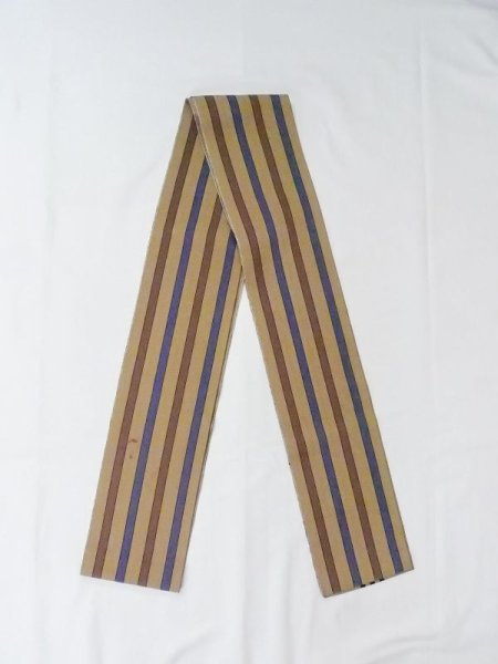 Photo1: M0901M Vintage Japanese Kimono   Brown HANHABA OBI half width sash Stripes Silk. (Grade B) (1)