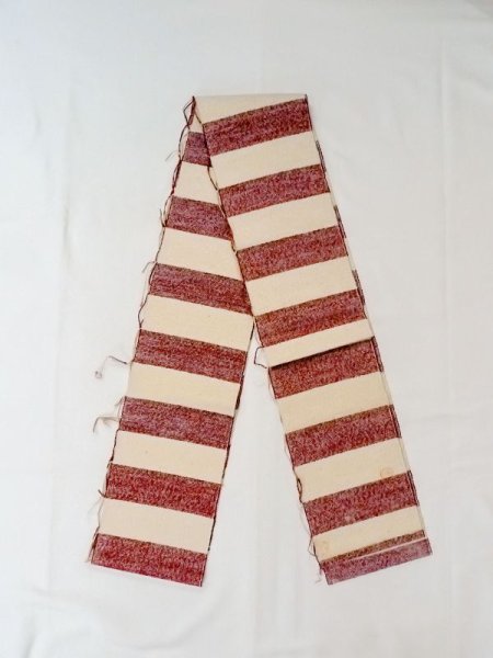 Photo1: M0901O Vintage Japanese Kimono   Off White HANHABA OBI half width sash Stripes Mixed. (Grade B) (1)